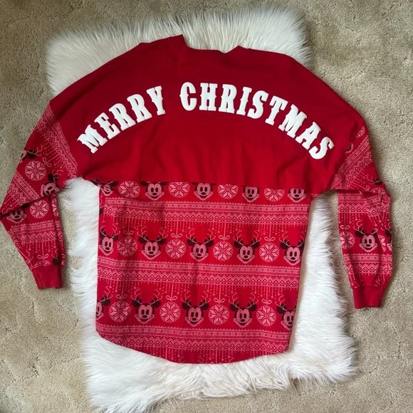 🎄Mickey Mouse Merry Christmas Disney Spirit Jersey Red Oversized Fit size: M - Picture 1 of 4